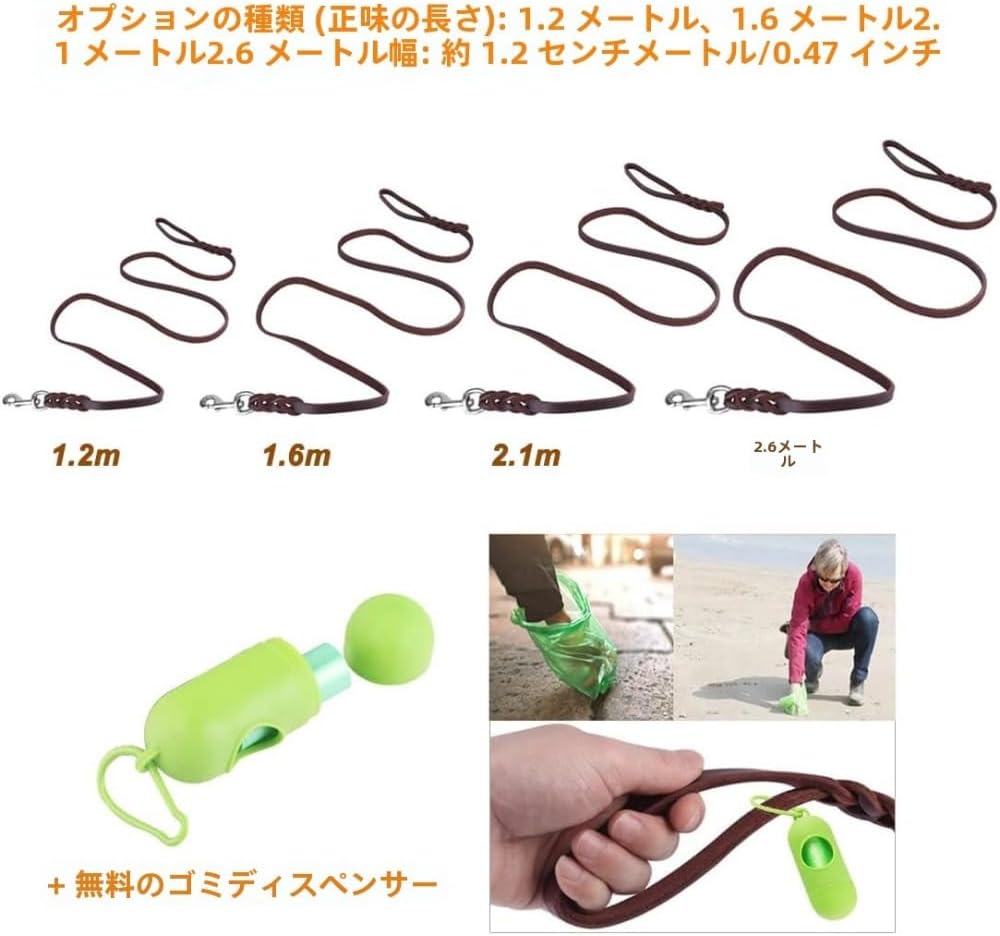 犬用リード革の大型/中型/小型犬用の犬の鎖編みこみの本革の行動トレーニングは、 アウトドアアドベンチャー、ハイキング、キャンプ、 ウォーキング用のロープをリードします (1.6m) thumbnail 2